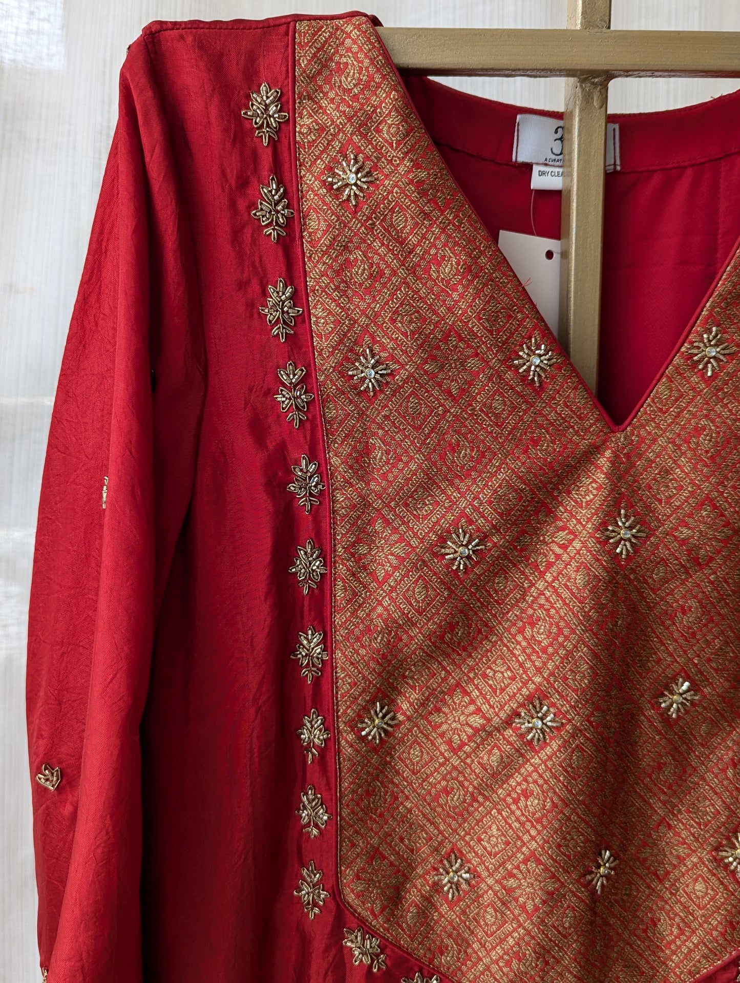 Red Malai Satin Hand Work Semi Party Wear Dress