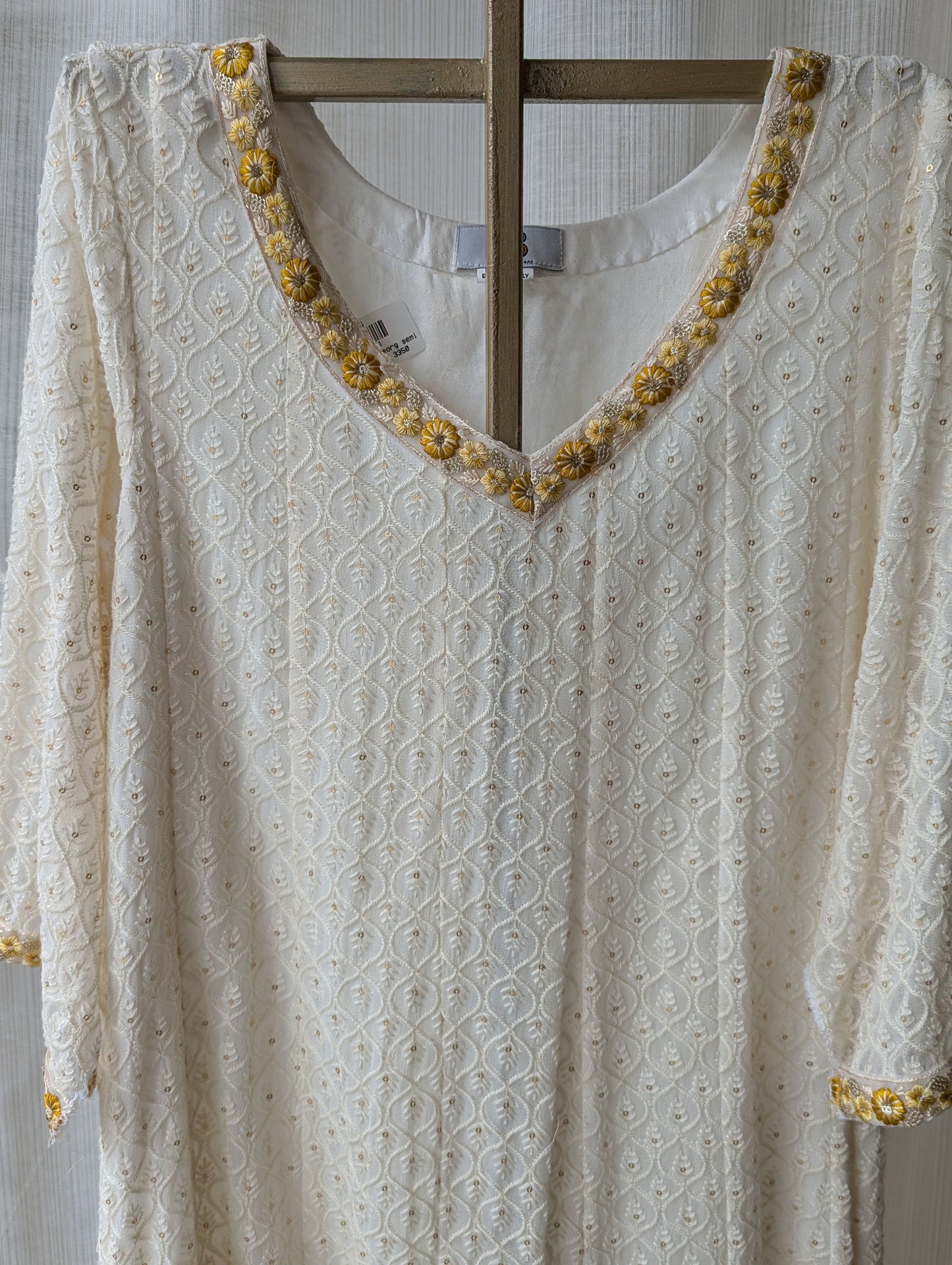 White And Yellow Double shade Chikankari Semi Party Wear Top