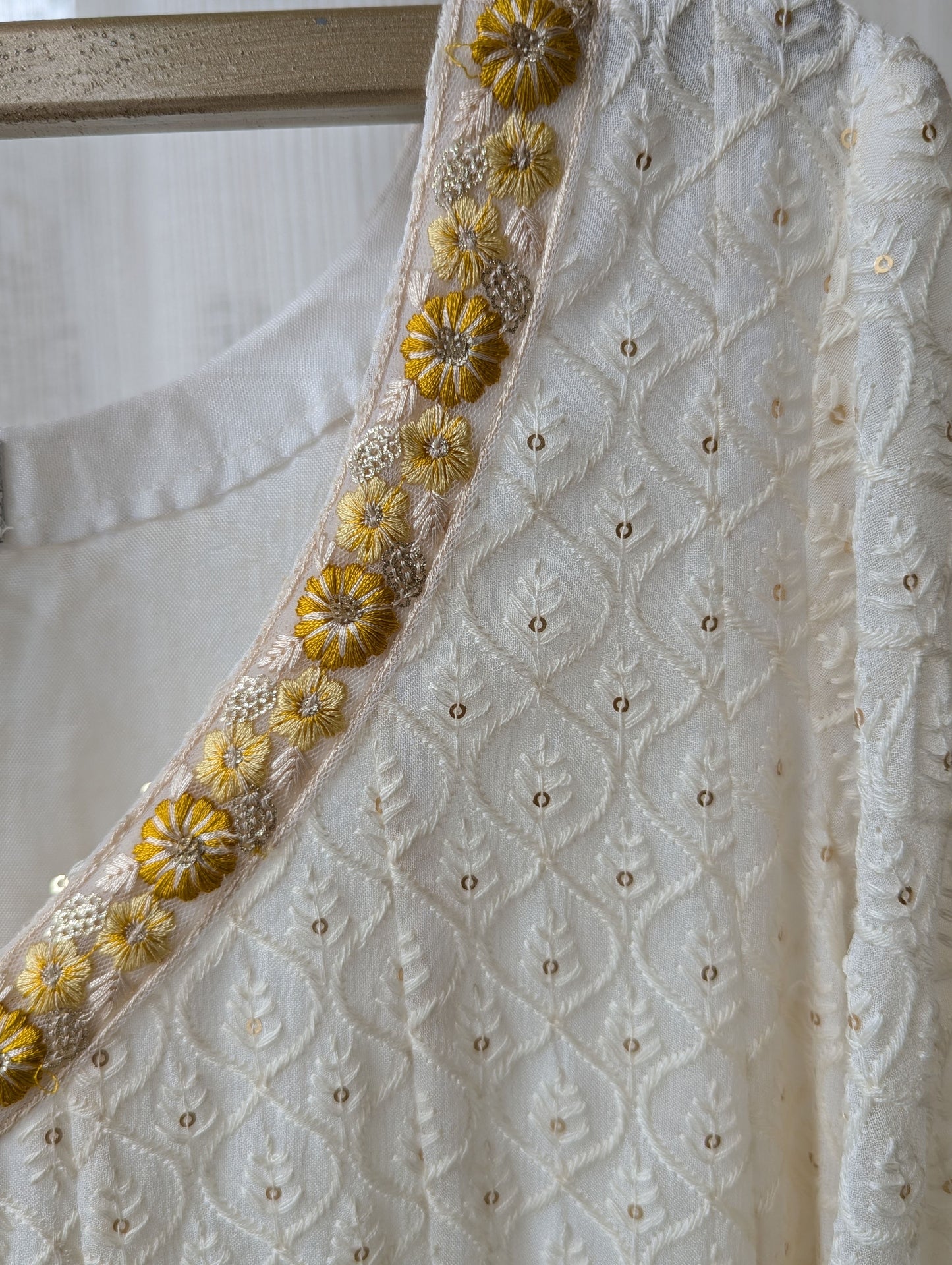 White And Yellow Double shade Chikankari Semi Party Wear Top