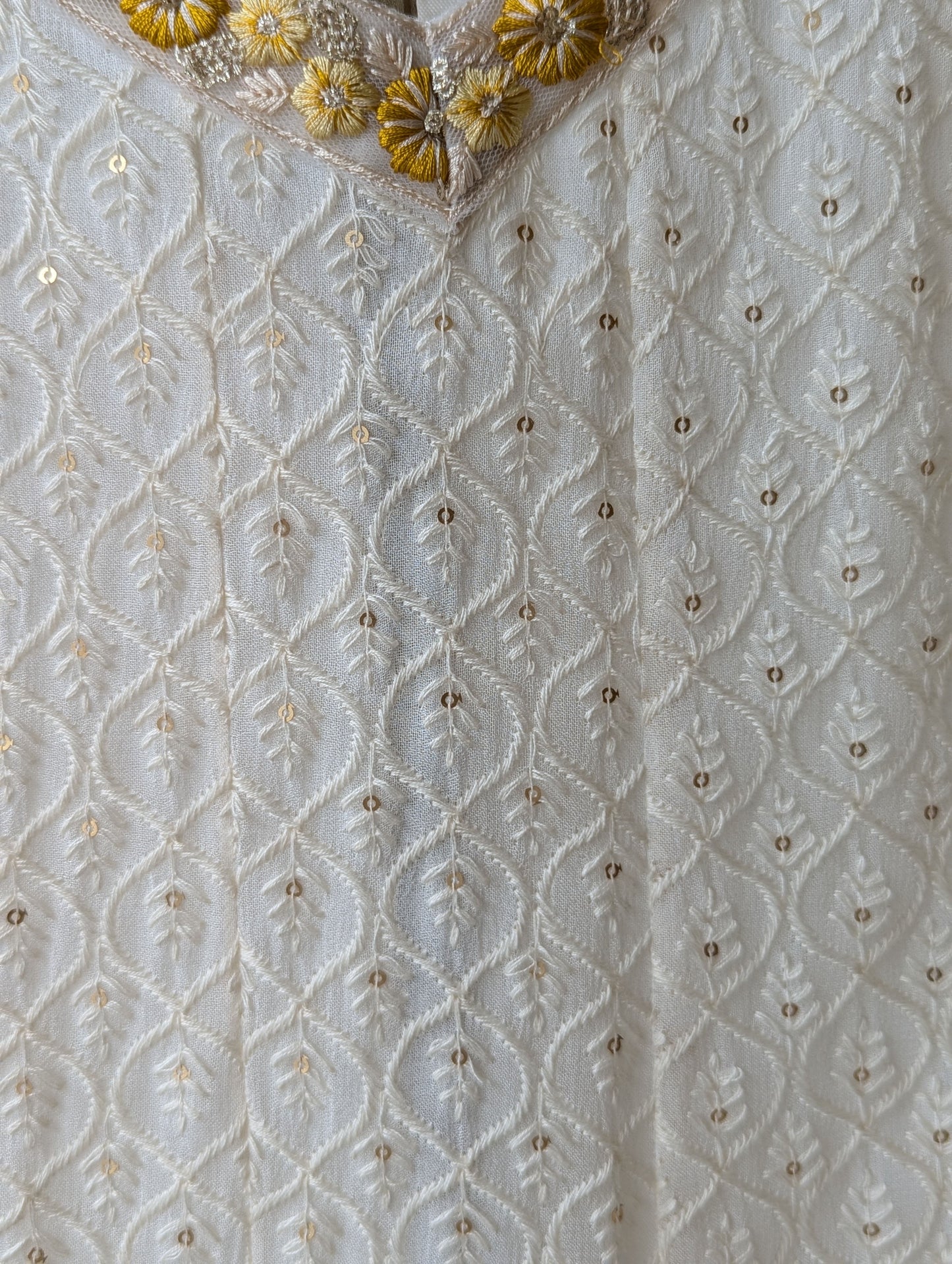 White And Yellow Double shade Chikankari Semi Party Wear Top