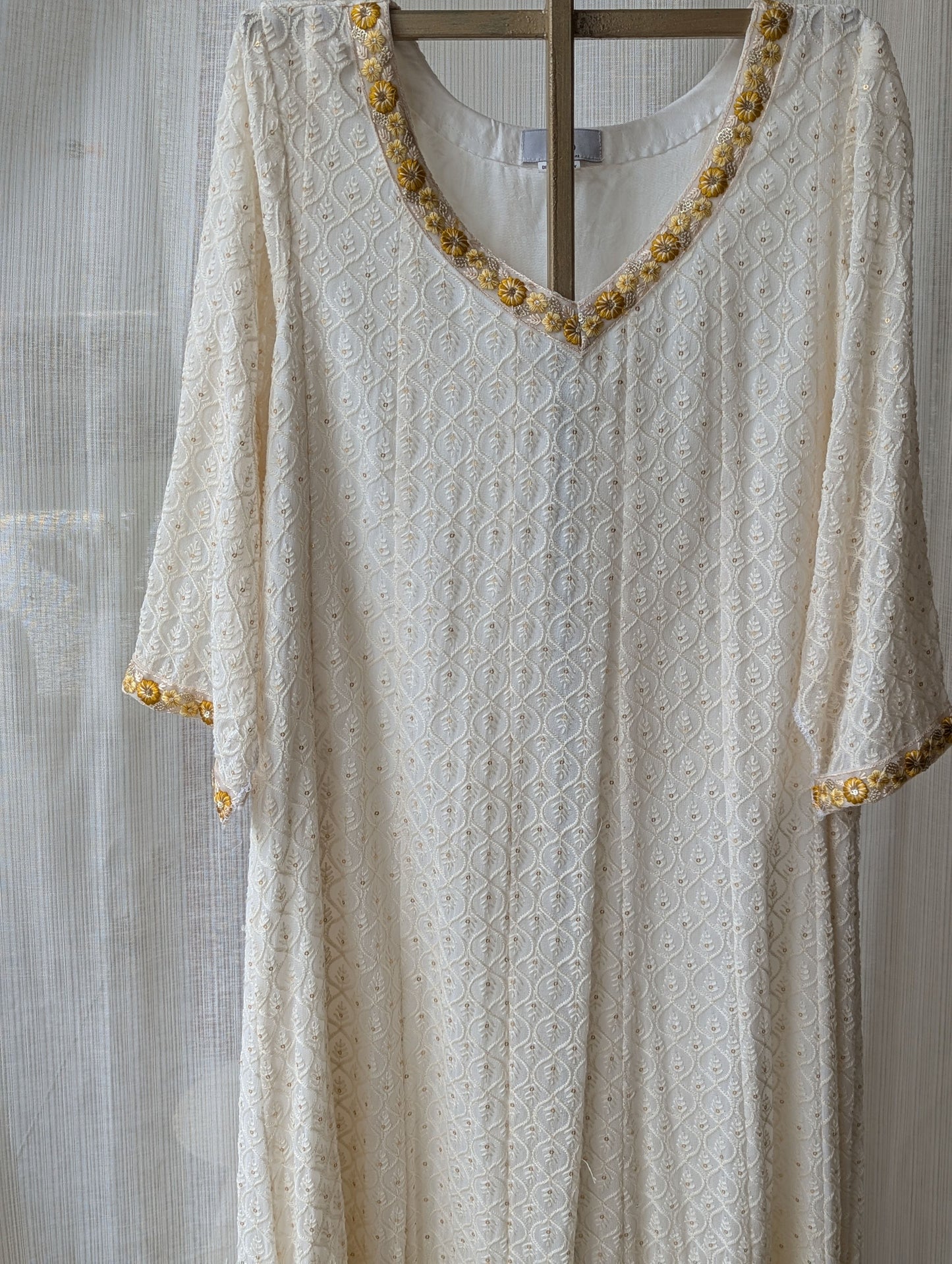 White And Yellow Double shade Chikankari Semi Party Wear Top