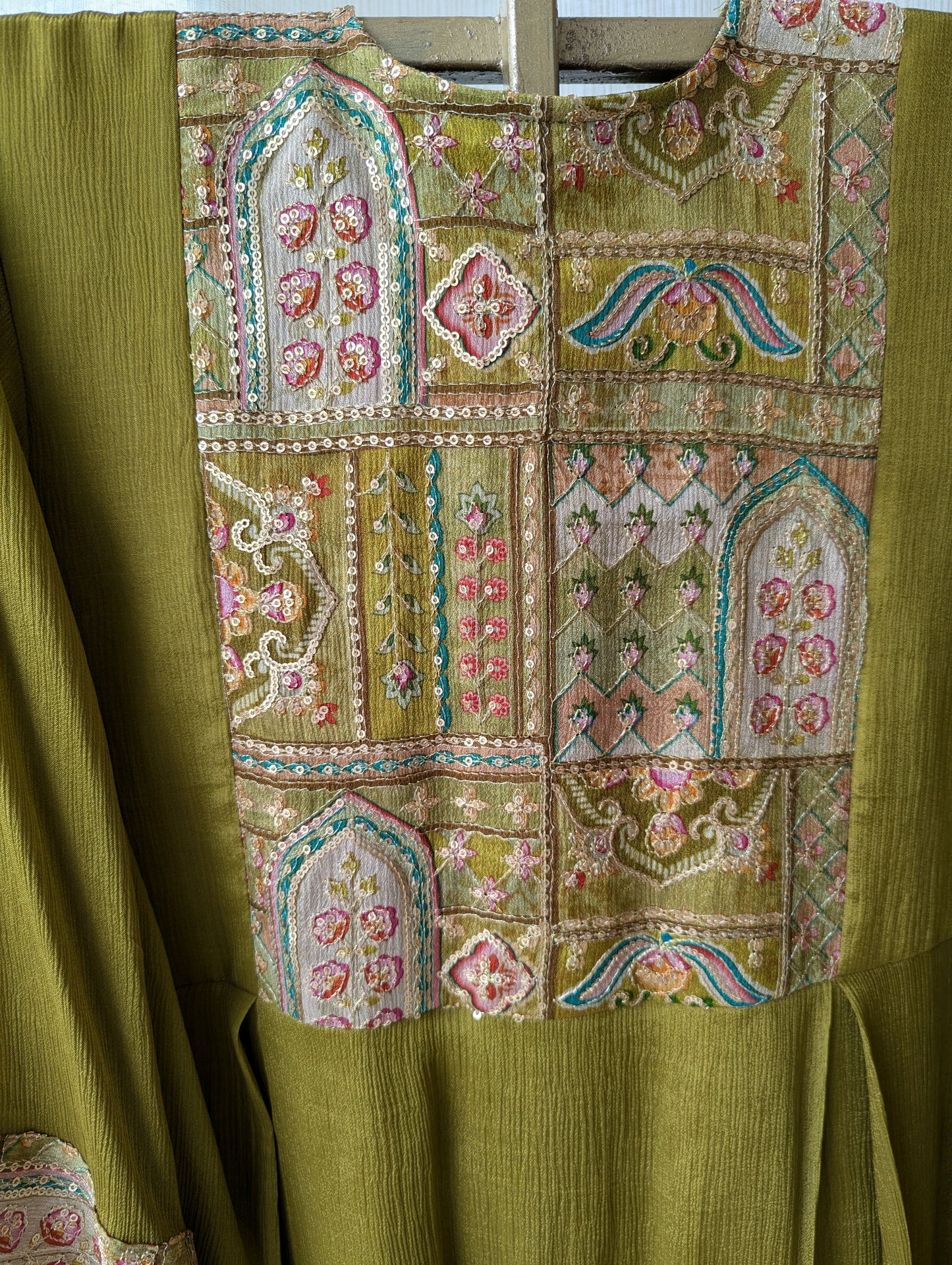 Green chinon semi partywear top