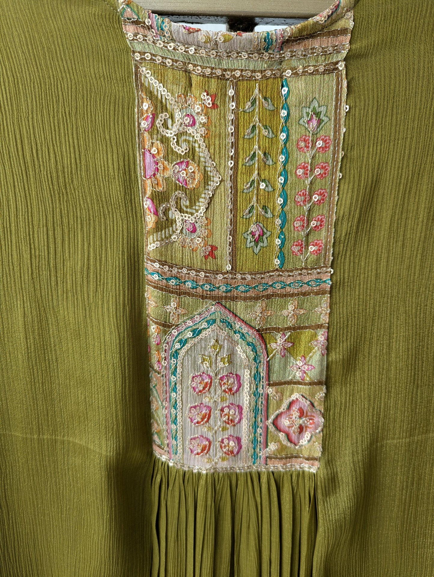 Green chinon semi partywear top