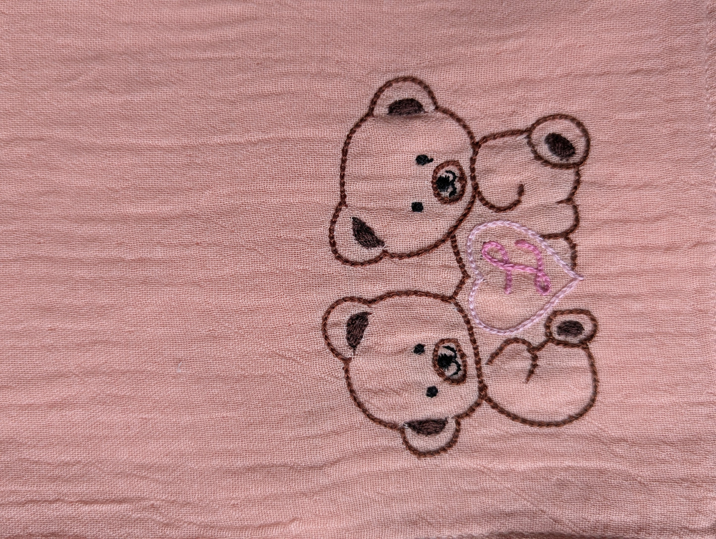 New Born Muslin Peach Swaddle Embroidery