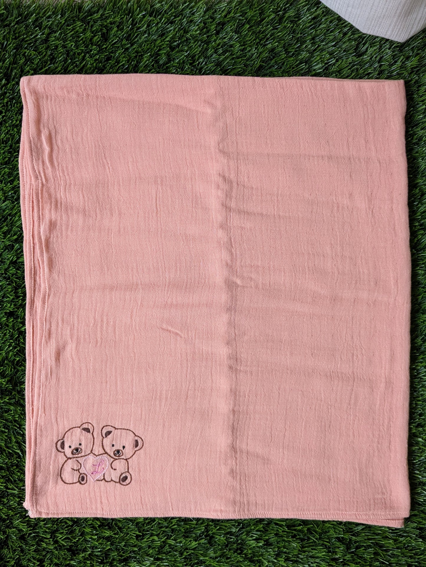 New Born Muslin Peach Swaddle Embroidery