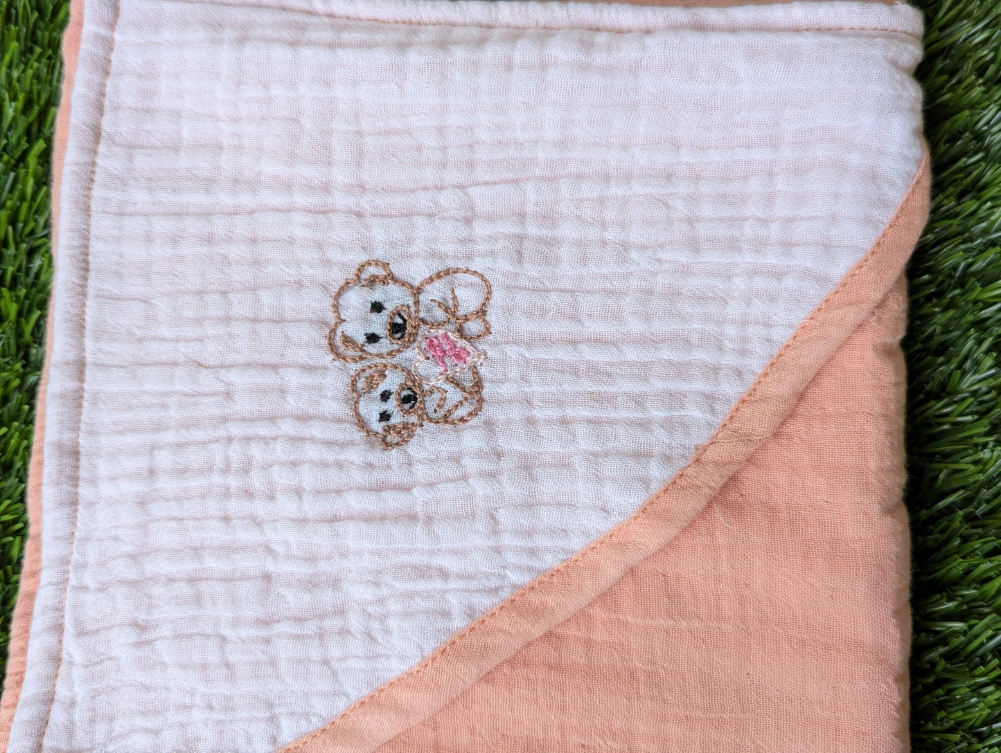 New Born Muslin Embroidery Peach Swaddle