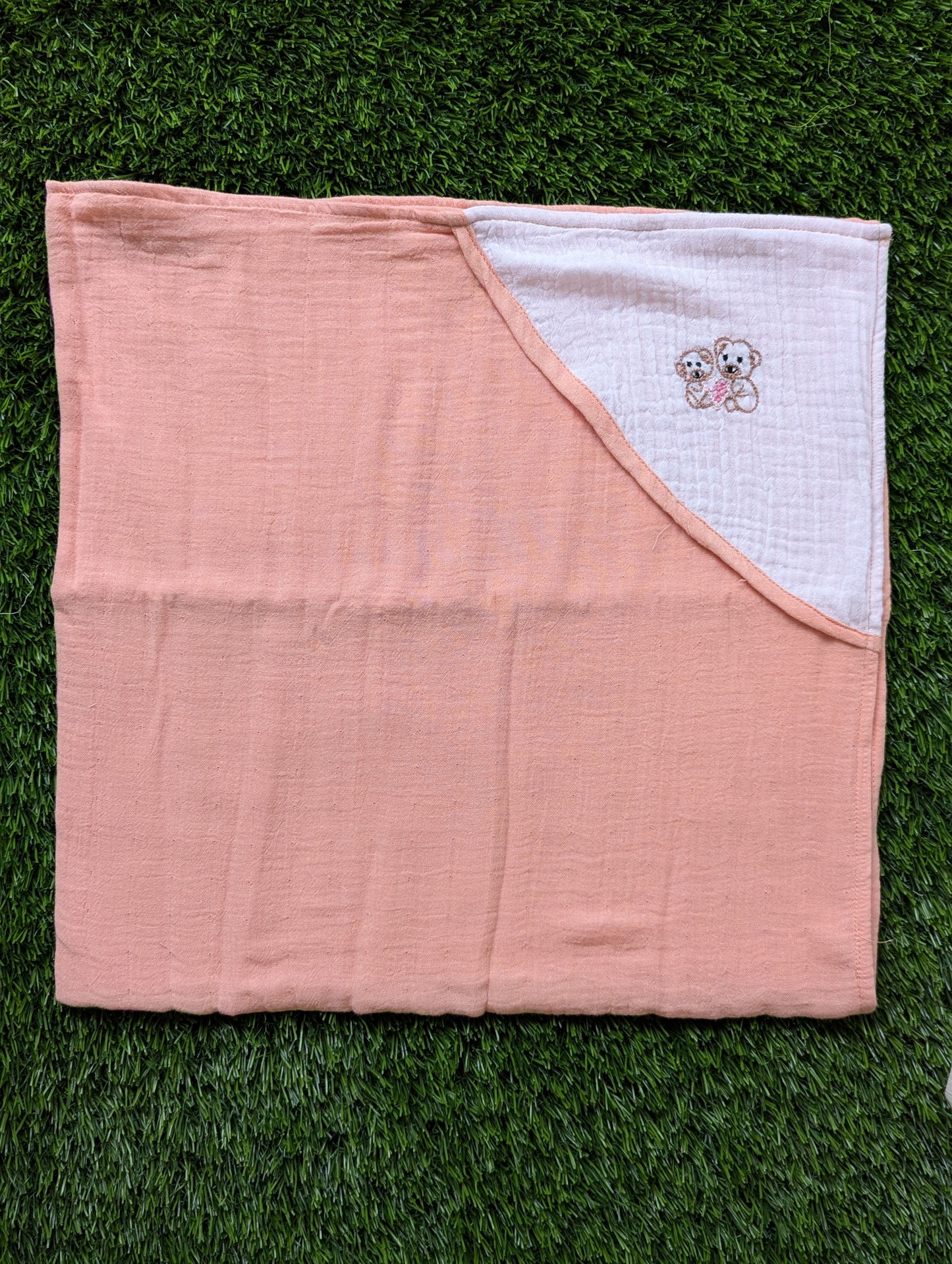 New Born Muslin Embroidery Peach Swaddle