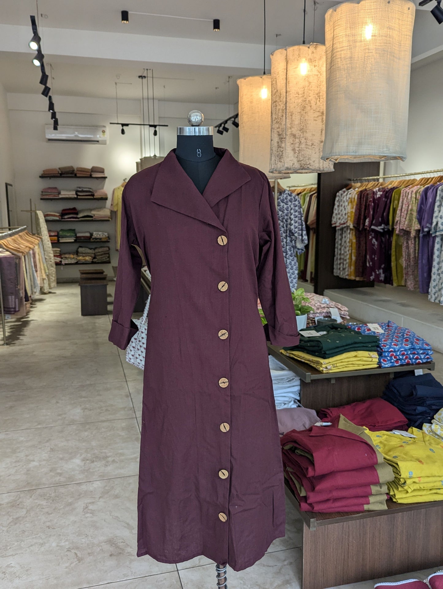 Coffee Aline Shirt Dress