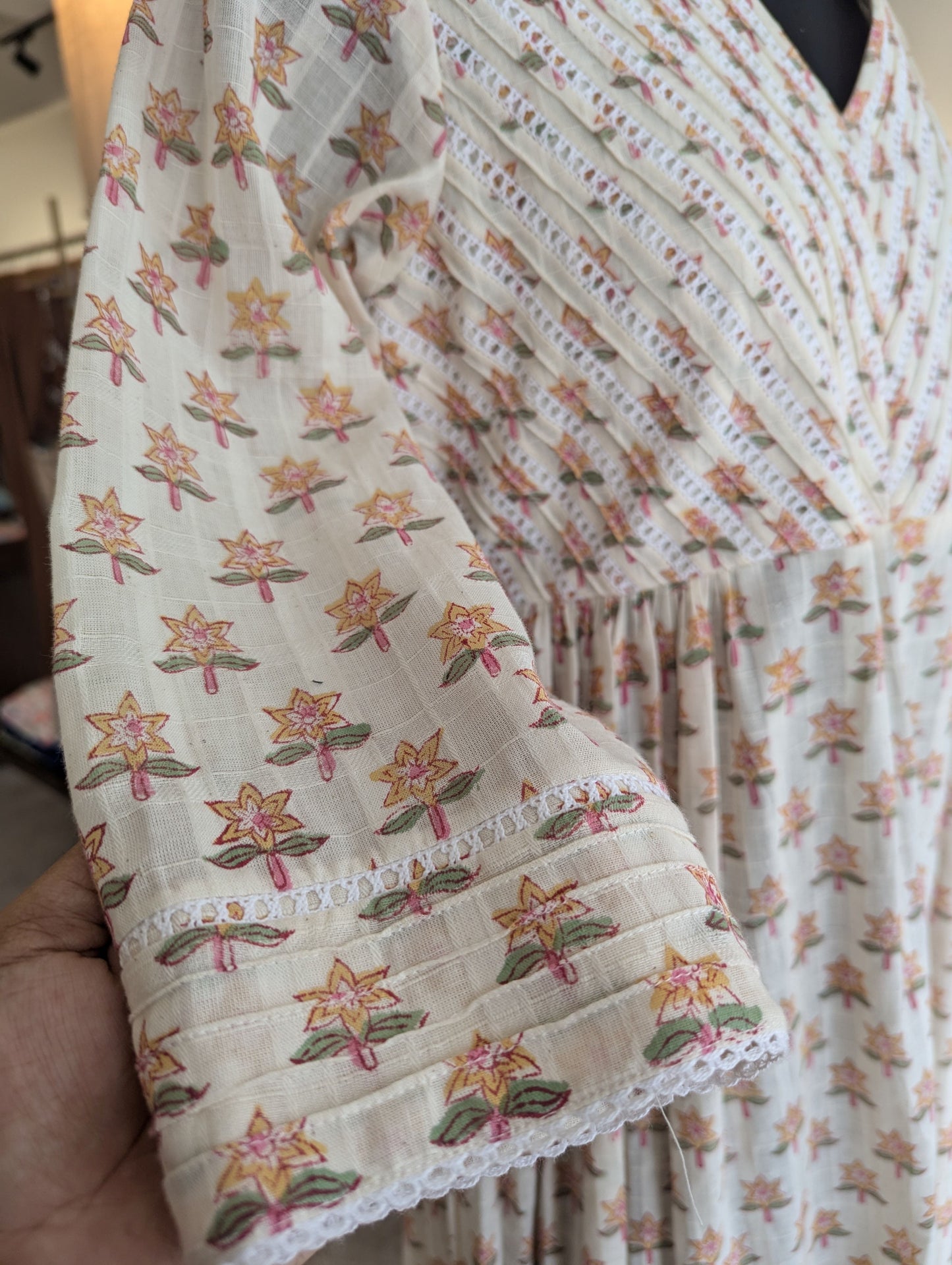 Offwhite & Pink Lace Dress