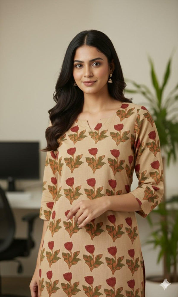 Hand Block Red Flower Kurti