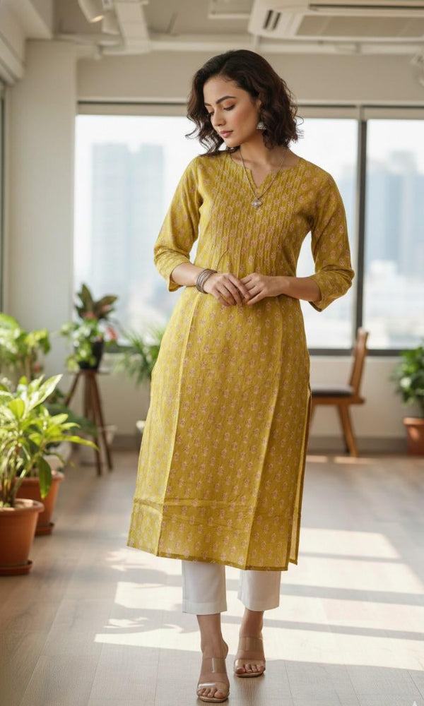 Mustard Yellow Pintuck Kurti