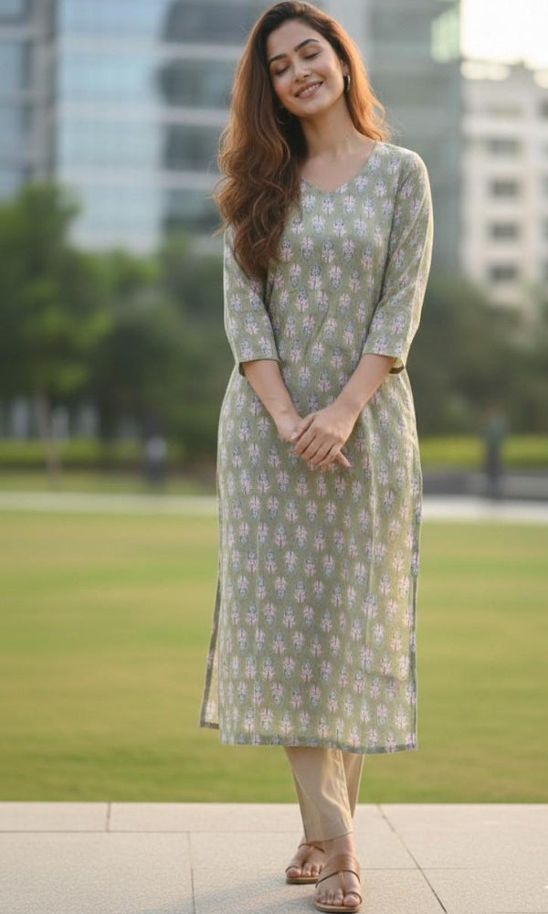 Pista Green Cotton Kurti
