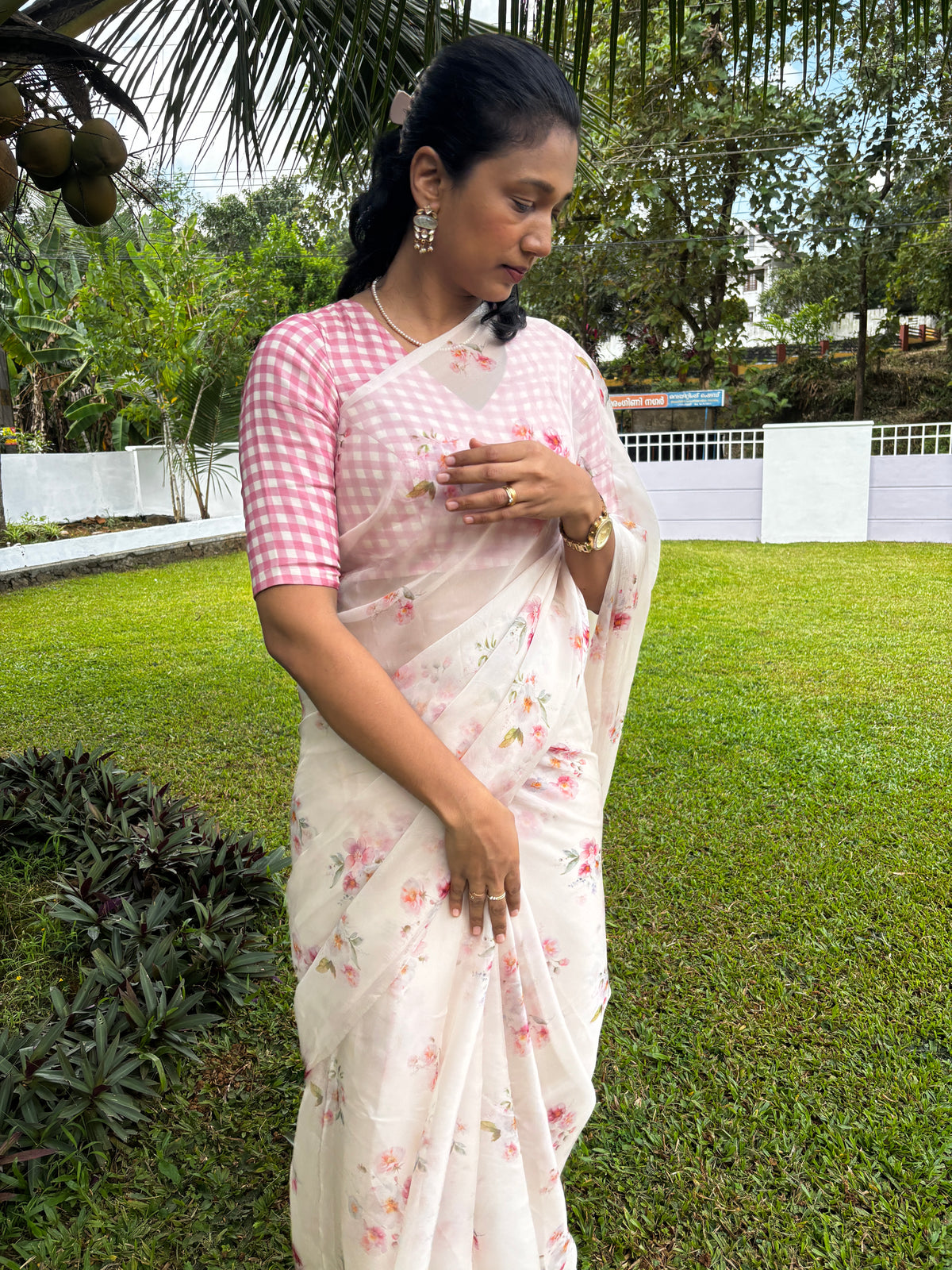 English floral Organza saree