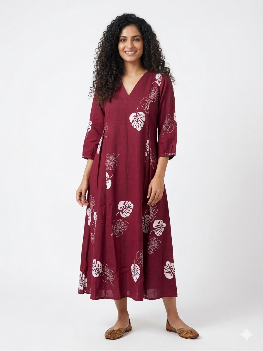 Leafy Wine Box Dress