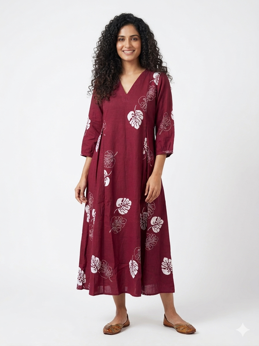 Leafy Wine Box Dress