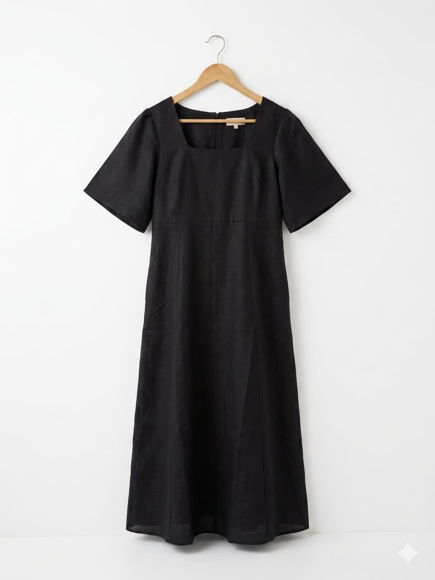 The Black Cotton Linen Panel Dress