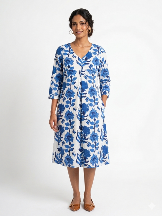 Indigo Bloom A-line Dress