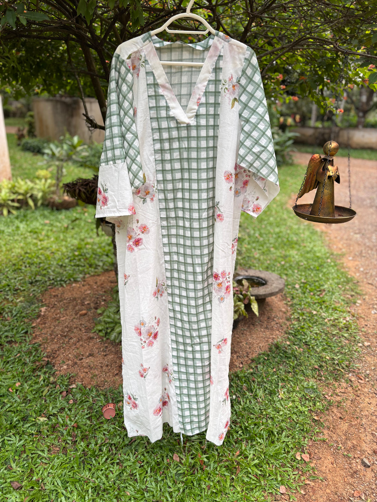 Green Checks Panel Dress