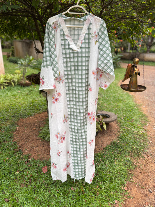 Green Checks Panel Dress