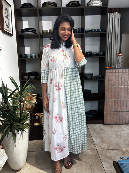 Green Check Shirt pleated Dress