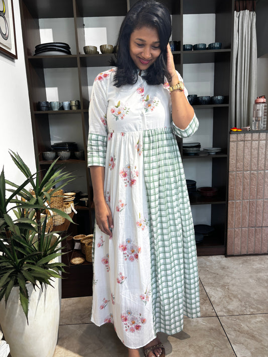 Green Check Shirt pleated Dress