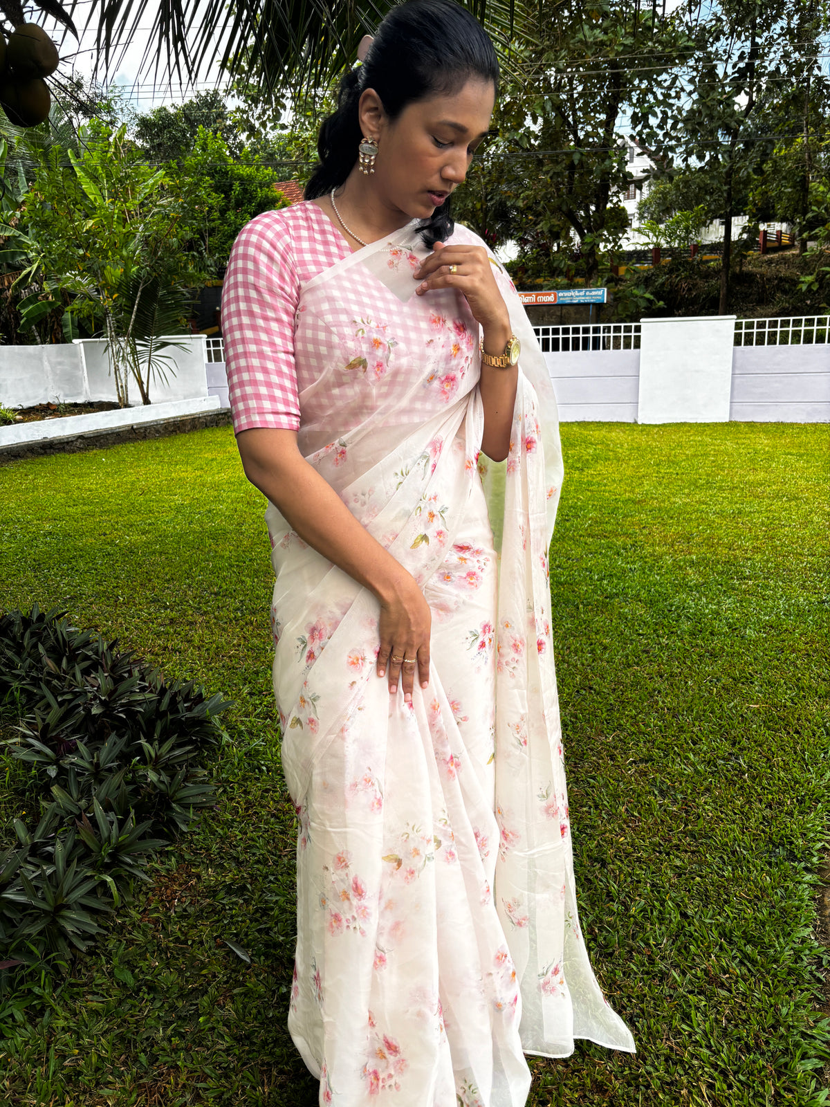 English floral Organza saree