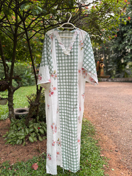 Green Checks Panel Dress
