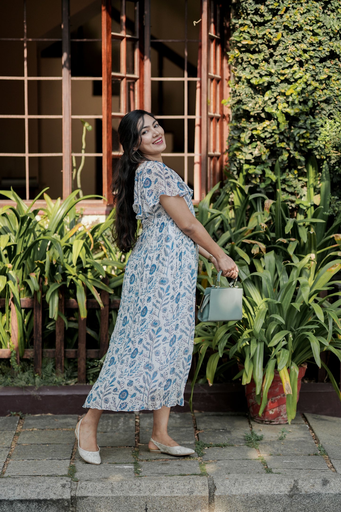 Blue Printed Chinon Dress
