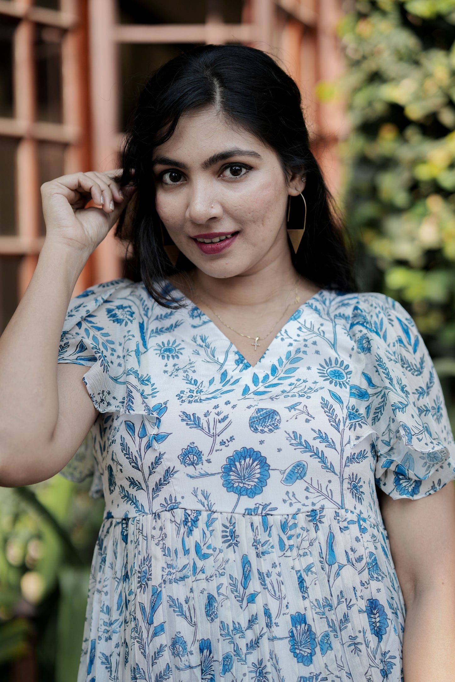 Blue Printed Chinon Dress