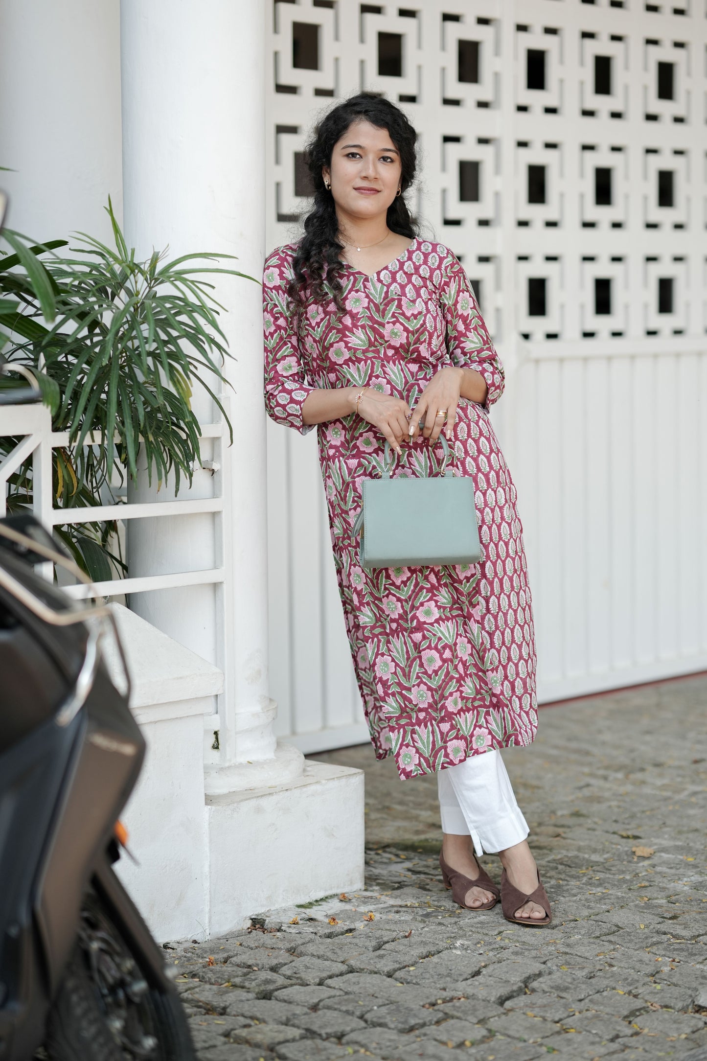 Red  Floral MulCotton Kurti