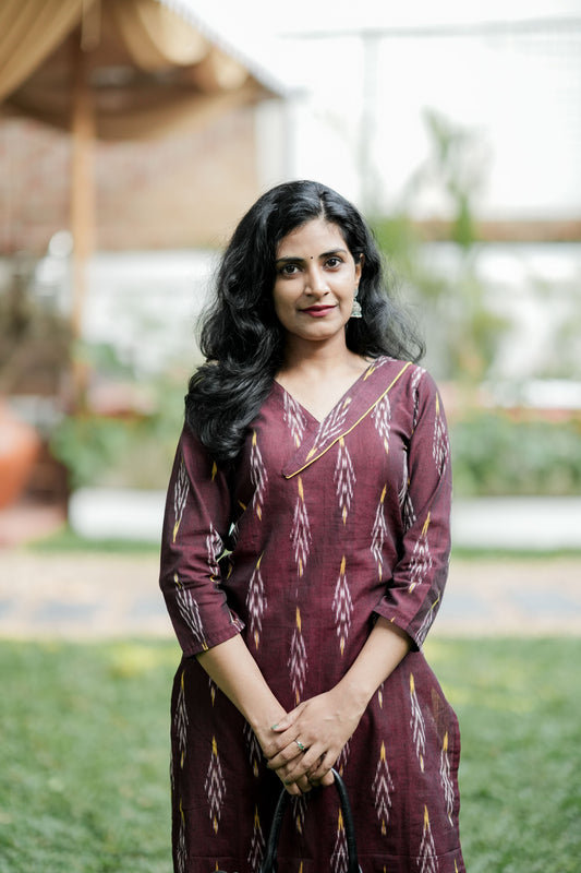 Maroon Ikkat Kurti