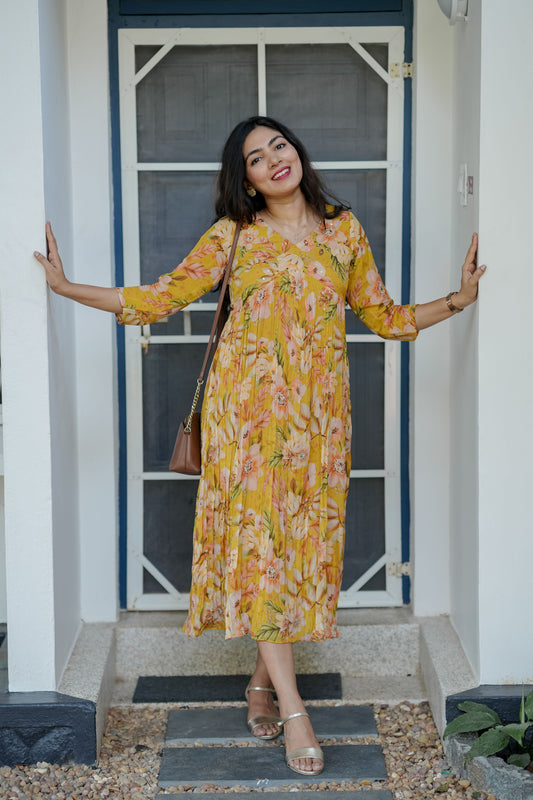 Yellow Chinnon Alia Cut Dress