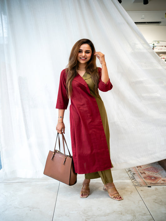 Maroon Cotton Linen Co-Ord Set