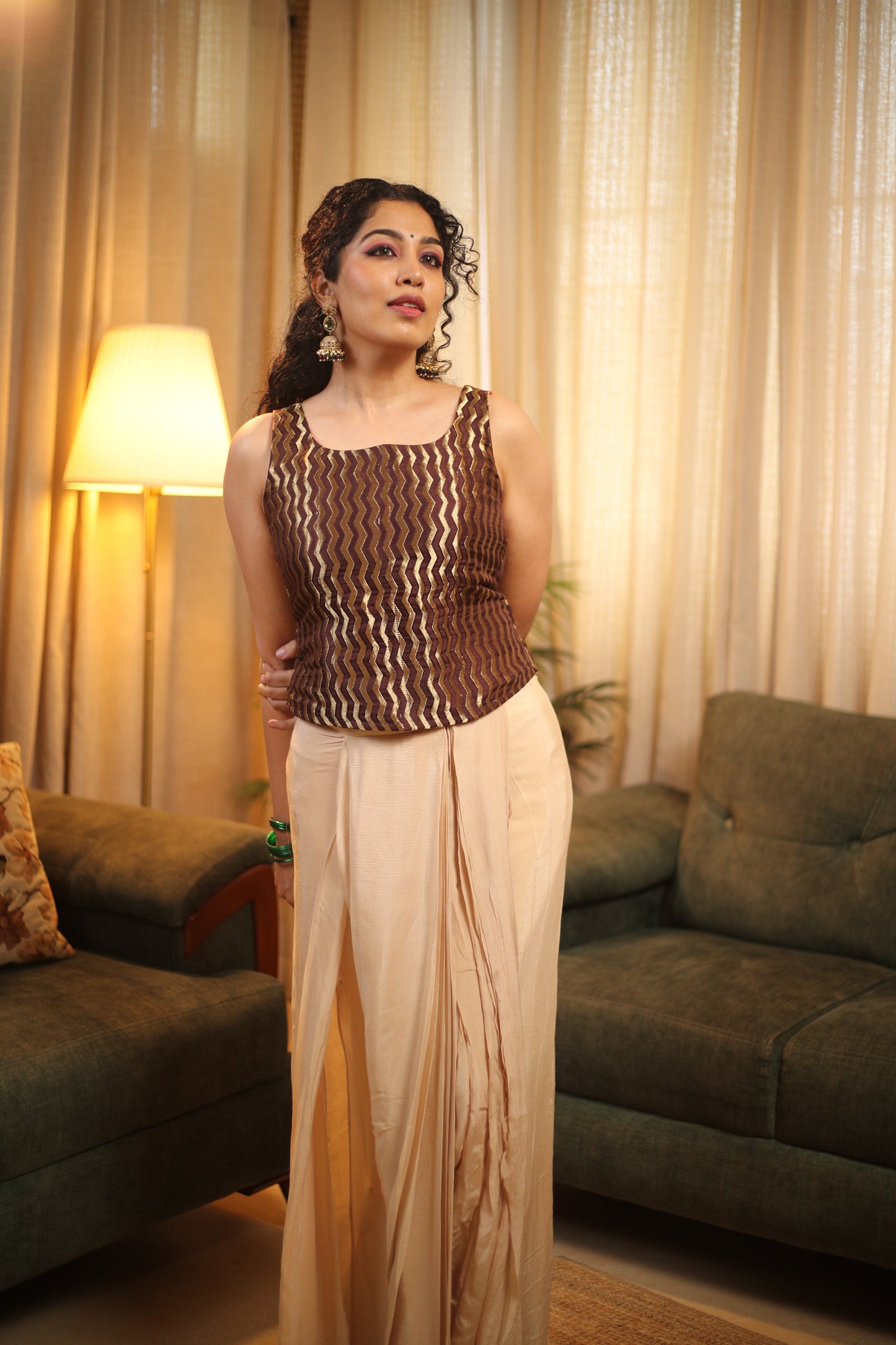 Beige Chinon Drape skirt  - " Pre-Order, Despatch in 7 Days"