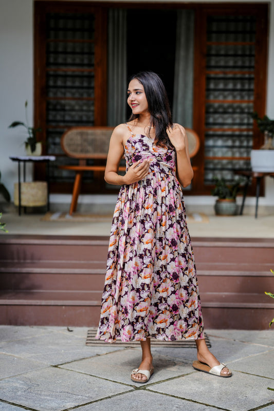 Organza Wine Color Strap Dress