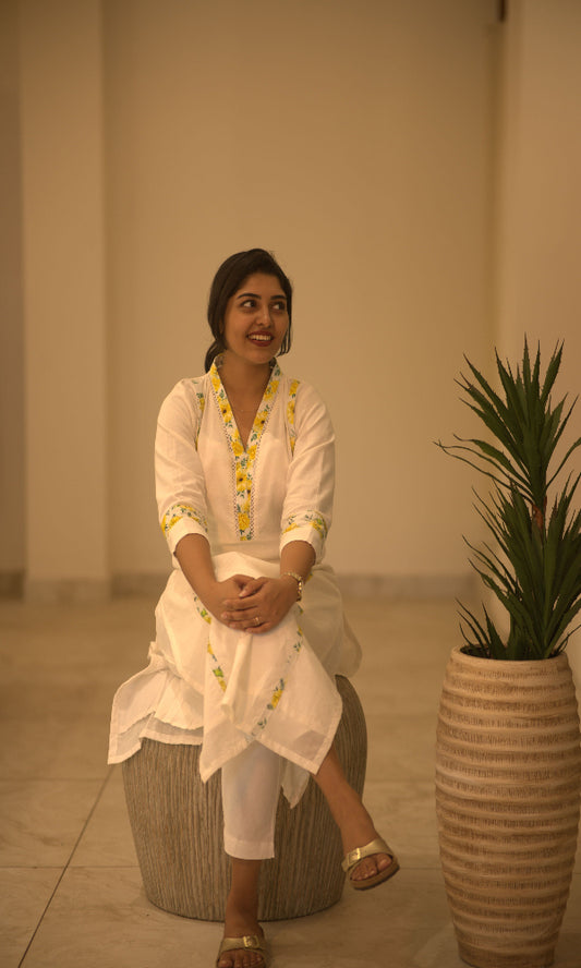 Mul Cotton Yellow Border Kurti