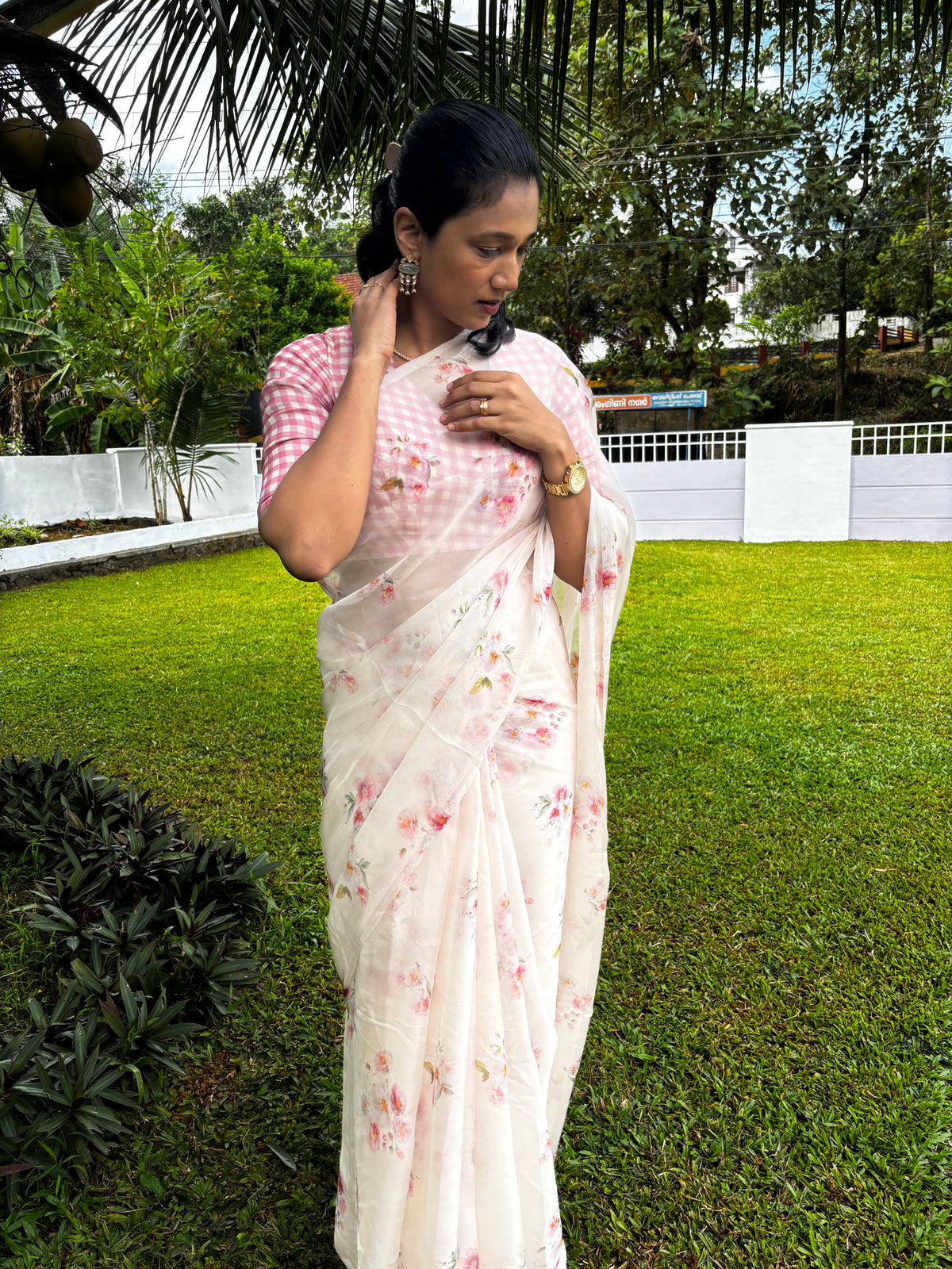 English floral Organza saree
