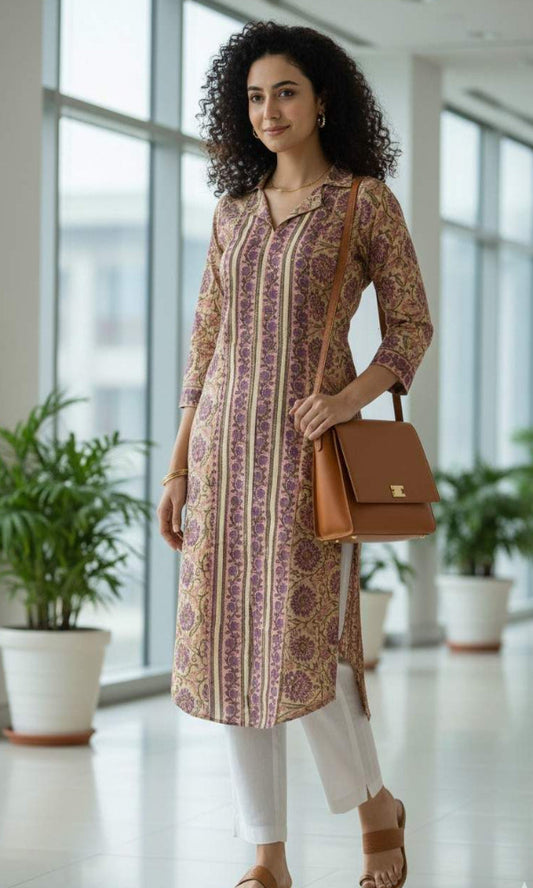 3 Panel  Mul cotton Purple kurti