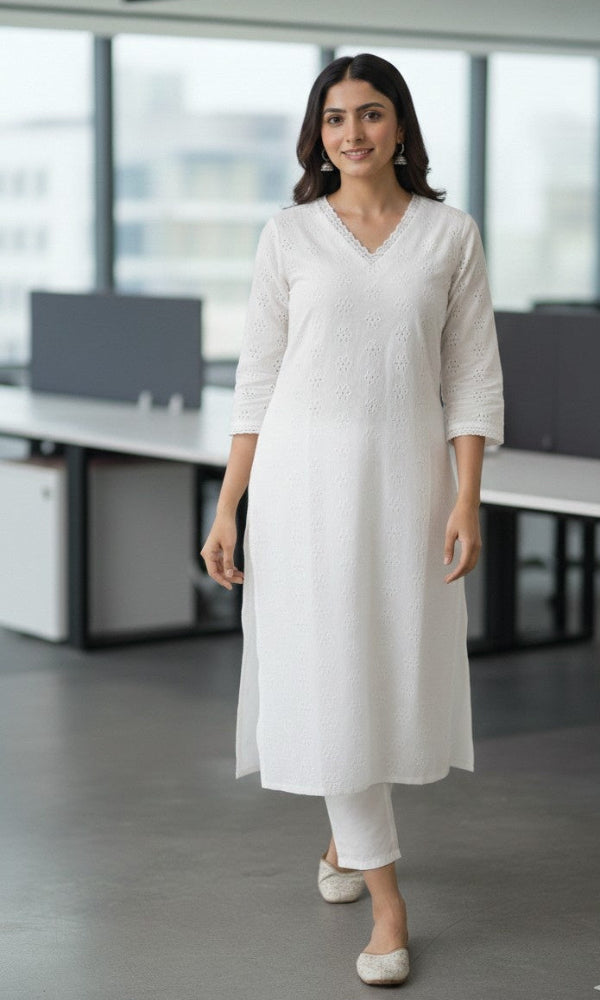 White Hakoba Straight Kurti