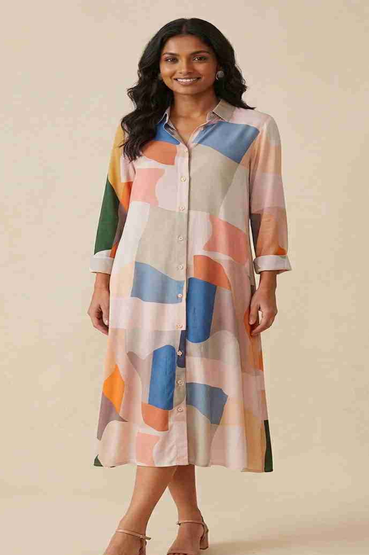 Rayon Shirt Dress Peach