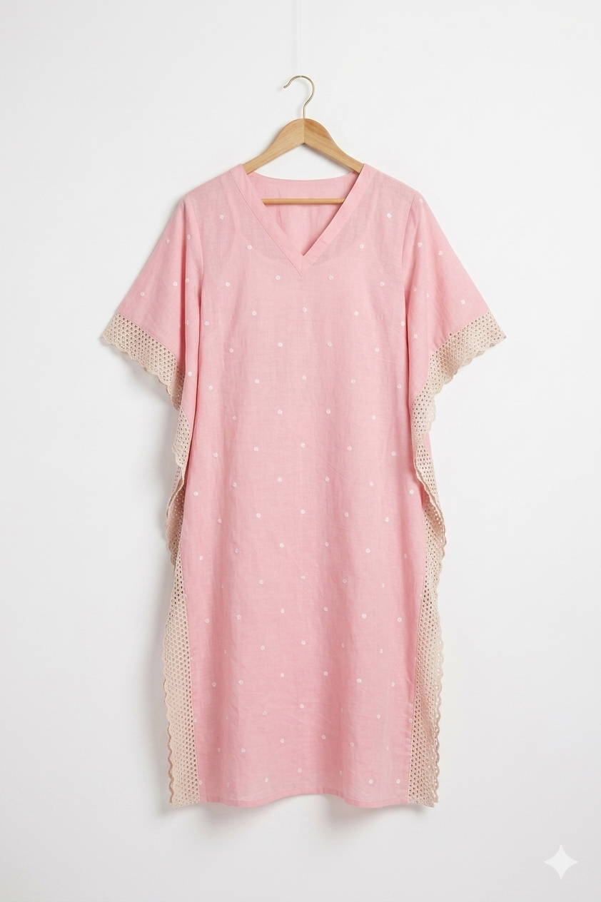 Pink Mulcotton Kaftan Dress