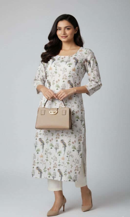 White Bird Cotton Linen kurti