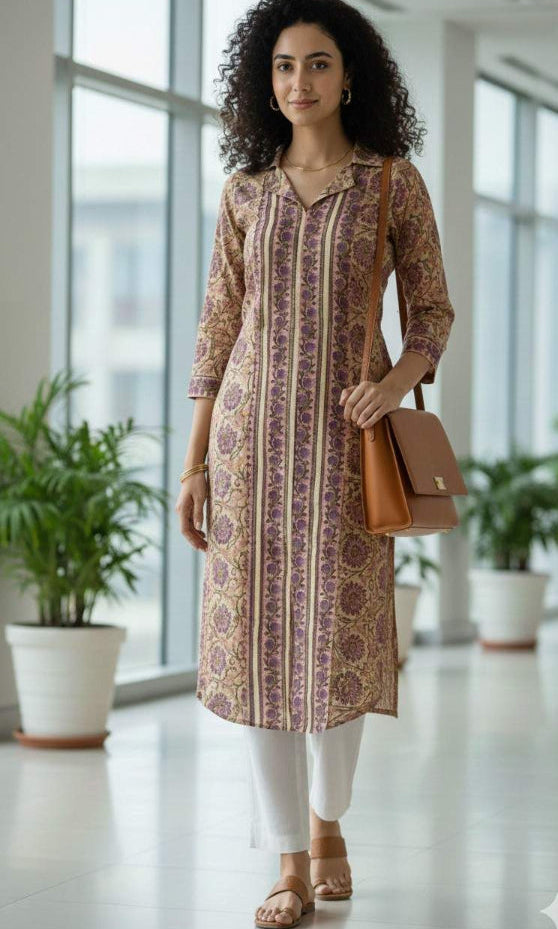 3 Panel  Mul cotton Purple kurti
