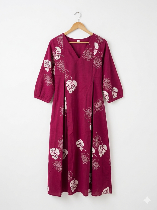 Leafy Wine Box Dress