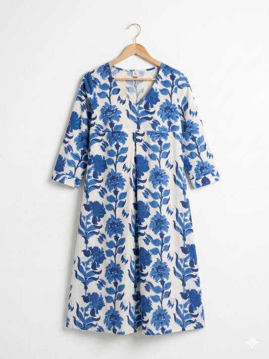 Indigo Bloom A-line Dress