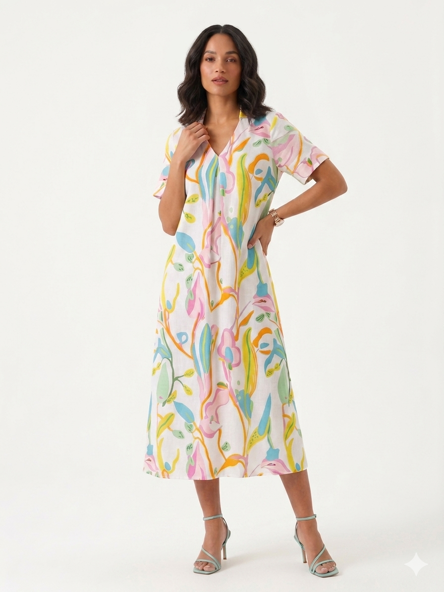 Marbled Rayon Shirt Dress