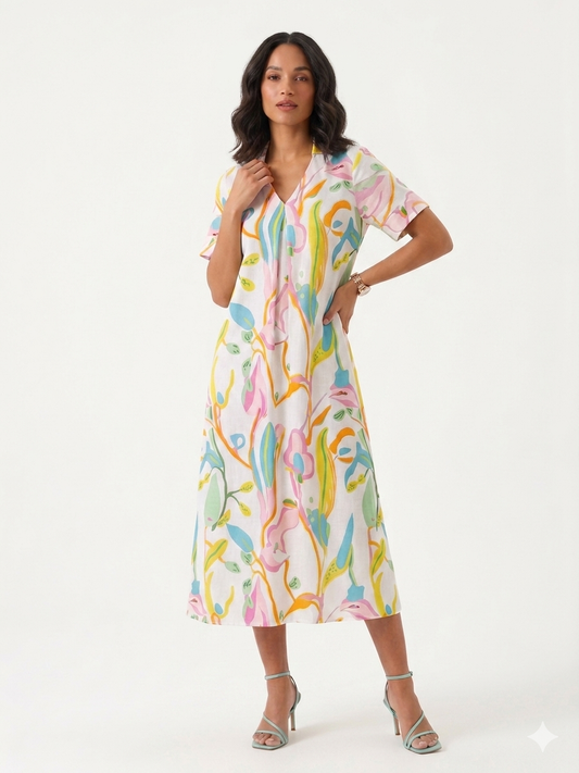 Marbled Rayon Shirt Dress