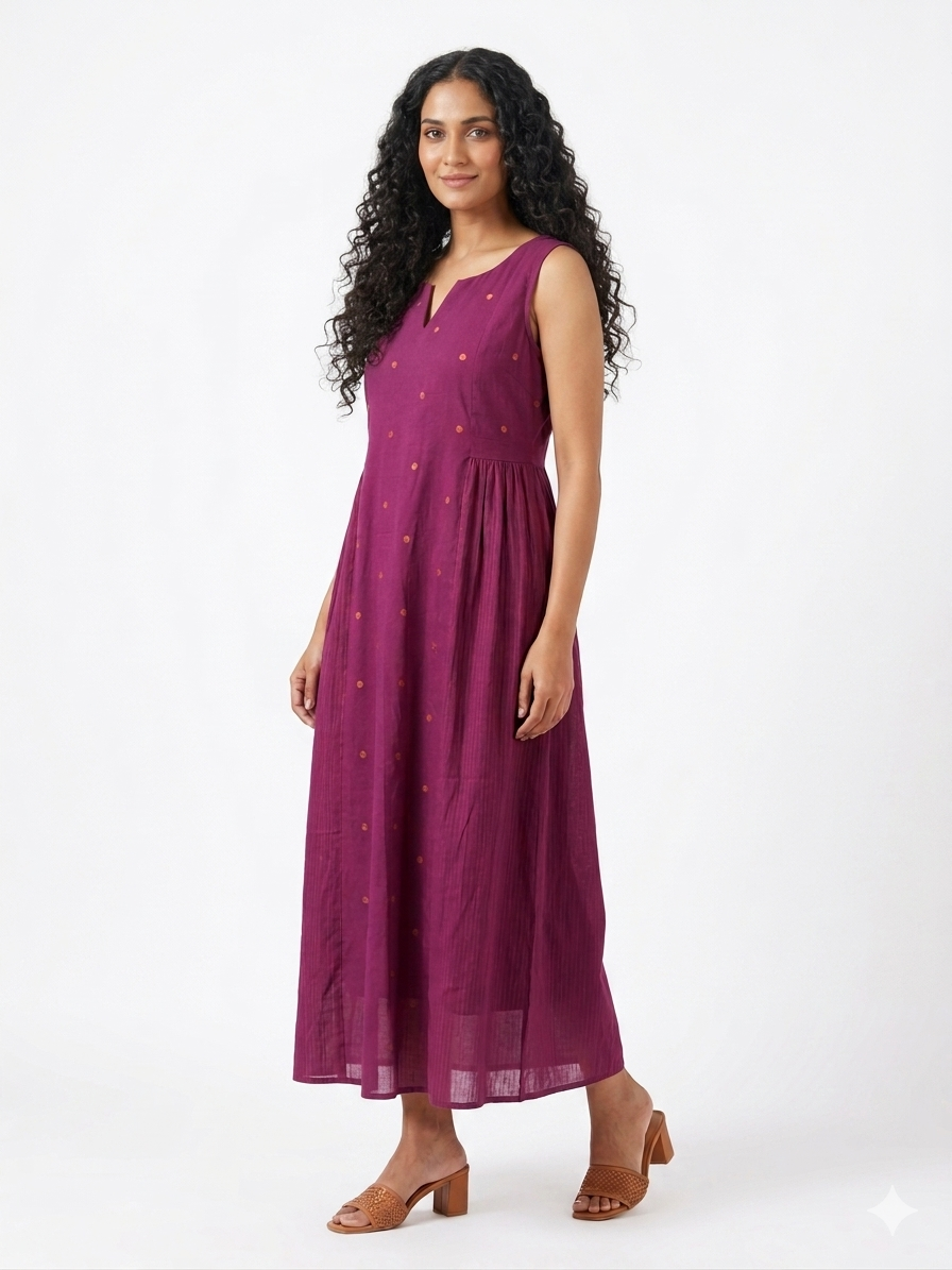 Magenta Buta & Beam Cotton  Dress