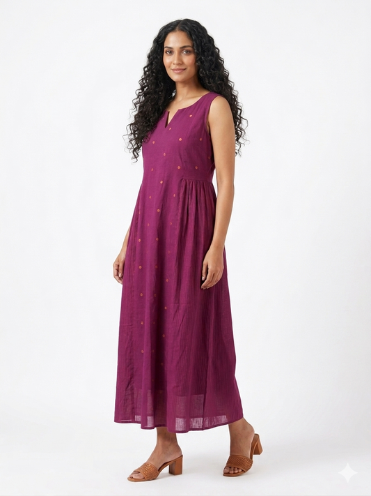 Magenta Buta & Beam Cotton  Dress