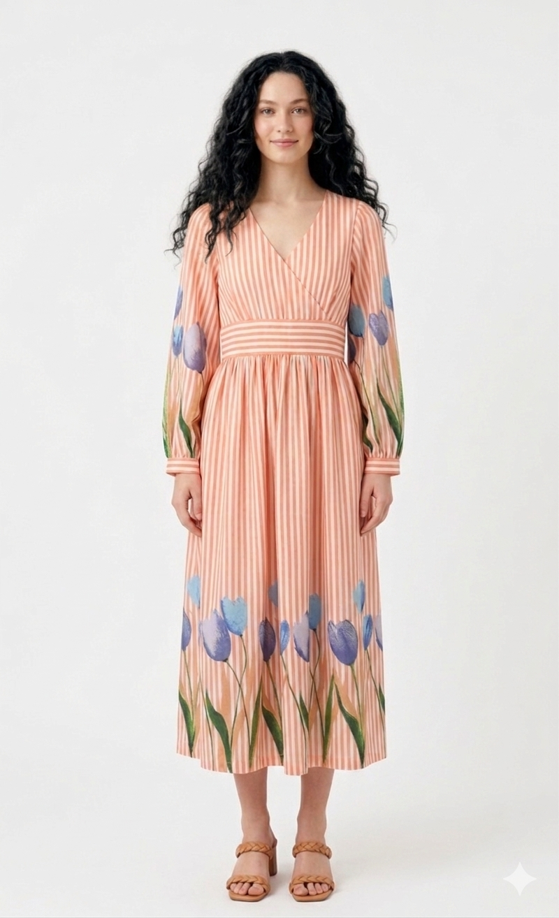 Peach Digital Print  Dress